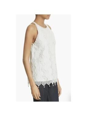 ALICE+OLIVIA Women’s Cotton Dezi Lace Shell in White-Size 2